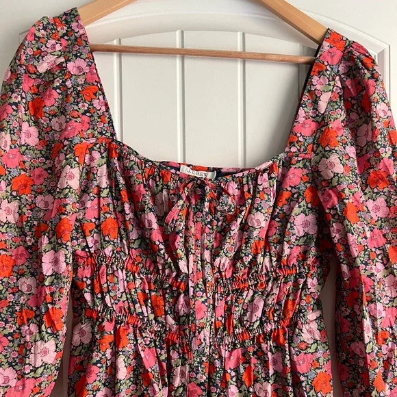 J. Crew Pink and Orange Floral Long Sleeve Dress - Picture 6 of 9